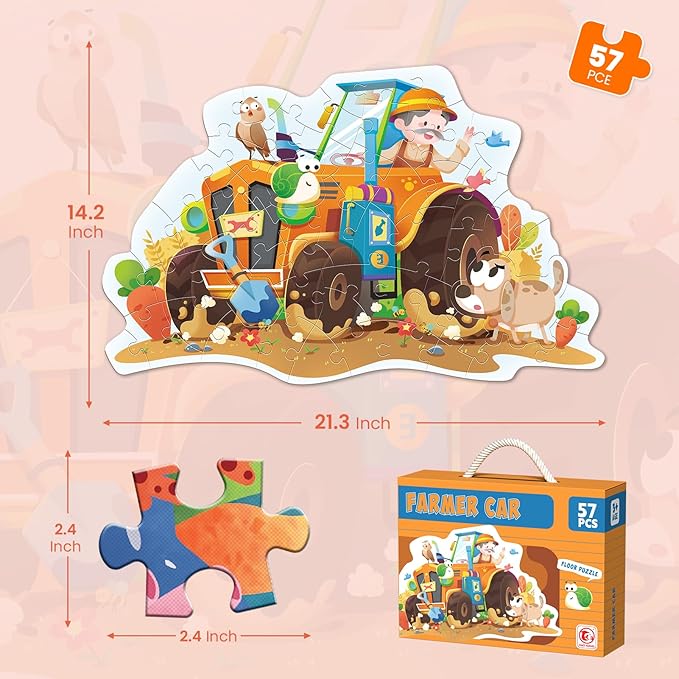 ELX 57 Piece Farmer Car Jigsaw Puzzle for Kids 3+,Large Floor Puzzle for Preschool Learning with Storage Bag, Educational Toy Gift Birthday and Christmas for Boys Girls