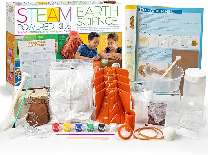 4M - STEAM Earth Science - Educational Science Kits for Kids Ages 5+ with 5 Experiments: Volcano Eruption, Excavate Crystals, Crystal Growing, & More - Hands-On Geology STEM Learning Science for Kids