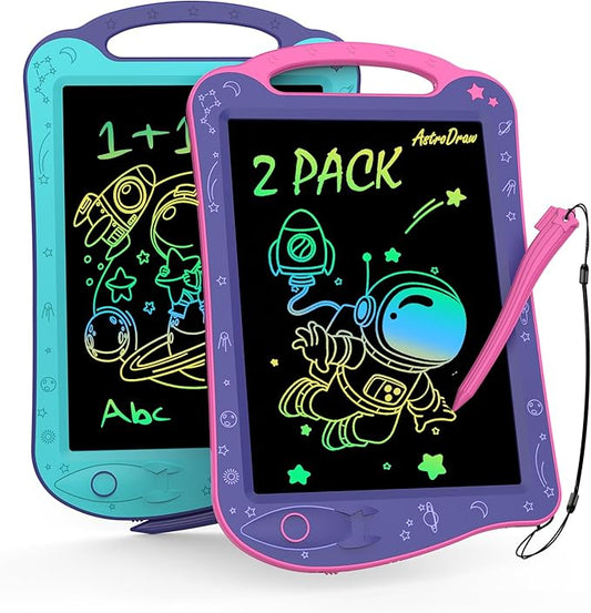 HOMESTEC Astrodraw Drawing Pad Toys, Colorful LCD Writing Tablet for Kids, Doodle Board for Toddlers 3 4 5 6 Years Old, Travel Sensory Space Toy for Boys Girls, Birthday Gift Idea,2pc