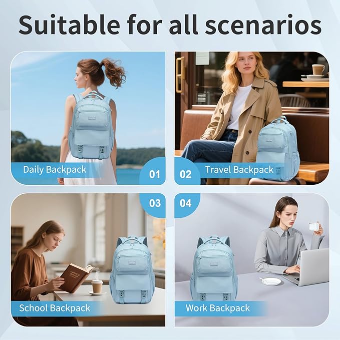35L Waterproof School Backpack for College, Kids Backpack Lightweight Large Capacity Travel Bag with Multi Pockets(Blue)