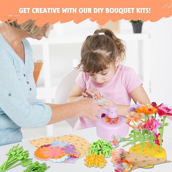 FURNIPLAS Flower Bouquet Toy for Kid Ages 4-8, DIY Flowers Craft Kit for 4 5 6 7 8 Years, Arts and Crafts Flower Making Press Kit Toy for Girl, Educational Activity for Toddler Girl, Christmas Gifts