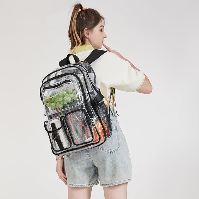 abshoo Large Clear Backpack For Girls Women School Bookbag Heavy Duty Transparent Backpack (Black)
