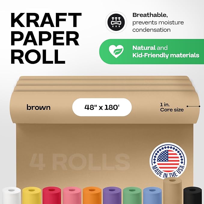 Brown Kraft Paper Roll 48" x 2160" (180 feet), Pack of 4 - USA-Made Brown Packing Paper 30lb Thickness for Moving, Shipping, Crafts/Arts - 100% Recycled Natural Wrapping Material by IDL Packaging