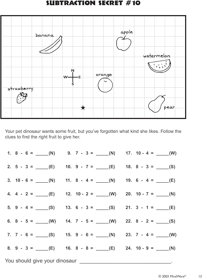 Mindware - Subtraction Game Solve The Math to Find The Treasure Mosaic - for 1st - 3rd Graders Ages 6+