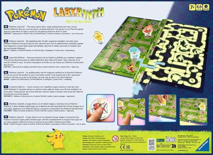 Ravensburger 22705 - Pokémon Labyrinth Glow in The Dark - Sliding Fun with Your Favorite Pokémon - Playable in Light and Dark for 2-4 Players Ages 7 and Up