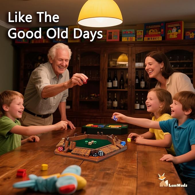 Shut The Box Game Wooden Board Game for 1-6 Players with 16 Dice, Dice Game for Adults & Kids at Home, Classroom or Parties