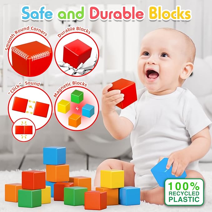 Magnetic Blocks, 1.41 inch Large Magnetic Building Blocks for Toddlers 3 4 5 6 7 8 Years Old Boys Girls Magnet Cubes for Kids 1-3 Montessori Toys STEM Preschool Educational Building Cube 30 Pcs
