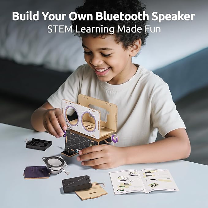 Science Can Stem Toys DIY Bluetooth Speaker, Build Your Robot Bluetooth Speaker with Rotating Head, Electronic STEM Kits with Wooden Puzzles, Gift for Teens Boys & Girls Ages 8-14