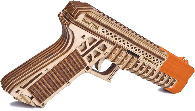 Wood Trick Defenders Gun 3D Wooden Puzzles for Adults to Build - Shoots up to 13 ft - 2 Clips - 9x5 in - Wooden Model Kits for Adults - 14+