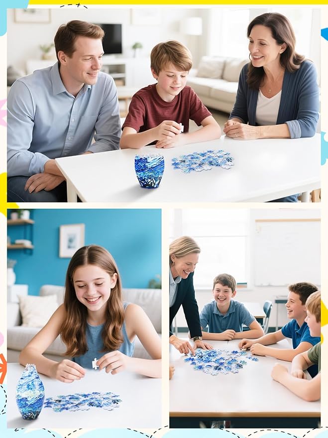Unique 3D Puzzle for Adults - 160 Pieces of Puzzle Flower Vase, Azure Wave Themed Art Projects Gift for Women Mother's Day Housewarming Home Decoration