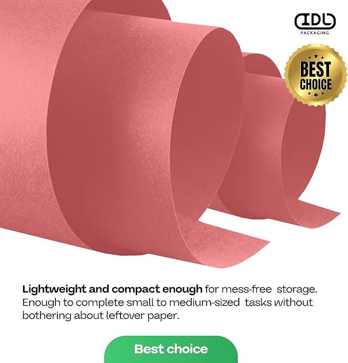12" x 1200" (100 feet) Pink Kraft Paper Roll - USA-Made Quality Craft Paper for Gift Wrapping, Kids' Arts & Crafts, School Projects - 100% Recycled Natural Material 50lb Thickness by IDL Packaging