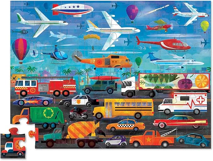 Crocodile Creek Above + Below 48-Piece Jigsaw Floor Puzzle - Fun Floor Puzzles for Kids Ages 4-8 - Vehicles - 27 x 20 inches Finished