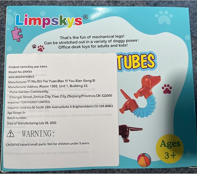 Dog pop Tubes fidgets, Travel Toys for Toddlers 3-5, Sensory Toys for Kids 5-7, fidgets for Kids, Animal pop Tubes, Easter Egg fillers,Easter Basket Stuffers(4 Pack Dog)