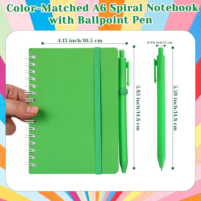 Fulmoon 100 Set A6 Spiral Notebook with Ballpoint Pen in 10 Colors 50 Sheets, 4" x 6" Bulk Ruled Small Notebooks Journals for Back to School Supplies Students Gifts Office Coworkers (Candy Brights)