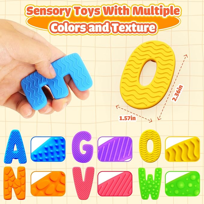 Sensory Fidget Toys for Kids Toddler: 26 Pieces Textured Alphabet Suction Toy for Autism - ABC Educational Toy Preschool Learning Activity - Fidget for Classroom - Travel Toys Road Trip Essential