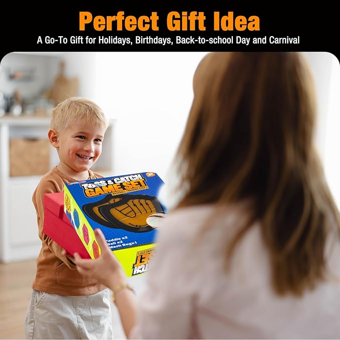Toss and Catch Outdoor Indoor Games for Kids Beach Yard Pool Sand Lawn Toys 4 5 6 7 8 9 10 11 12 Year Old Boys Girls Birthday Gifts 2 Paddles 2 Balls