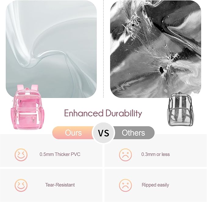 PACKISM Clear Backpack for School - 17 inch Large Heavy Duty Clear Bookbag, See Through PVC Backpacks (for age 12 above)