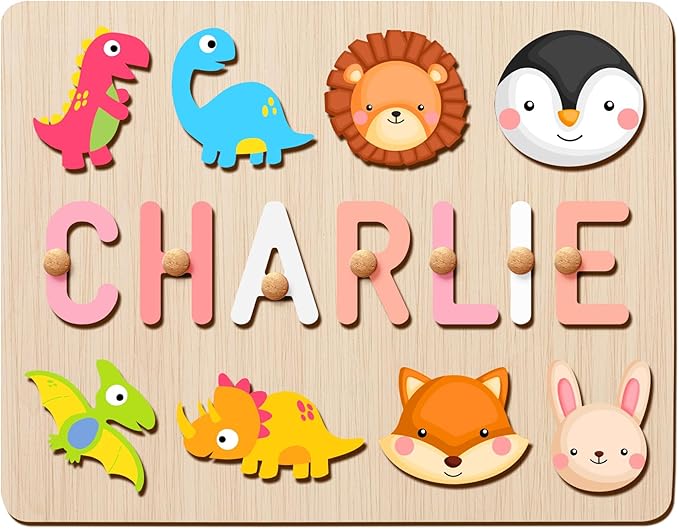 Personalized Name Puzzle - Custom Wooden Puzzle for Toddlers 1-3 - Unique Baby Shower, Christmas & 1st Birthday Gift for Boys and Girls - Keepsake Montessori Toy (Basic)