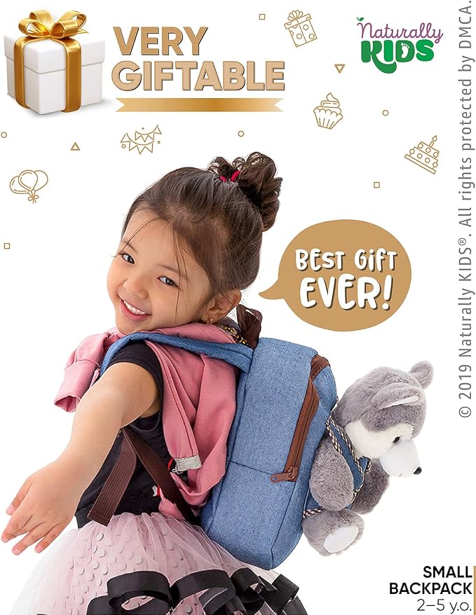 Wolf Backpack, Wolf Toys for Kids 3-5, Toddler Husky Stuffed Animal Gifts for 2 3 4 5 Year Old Girl Boy