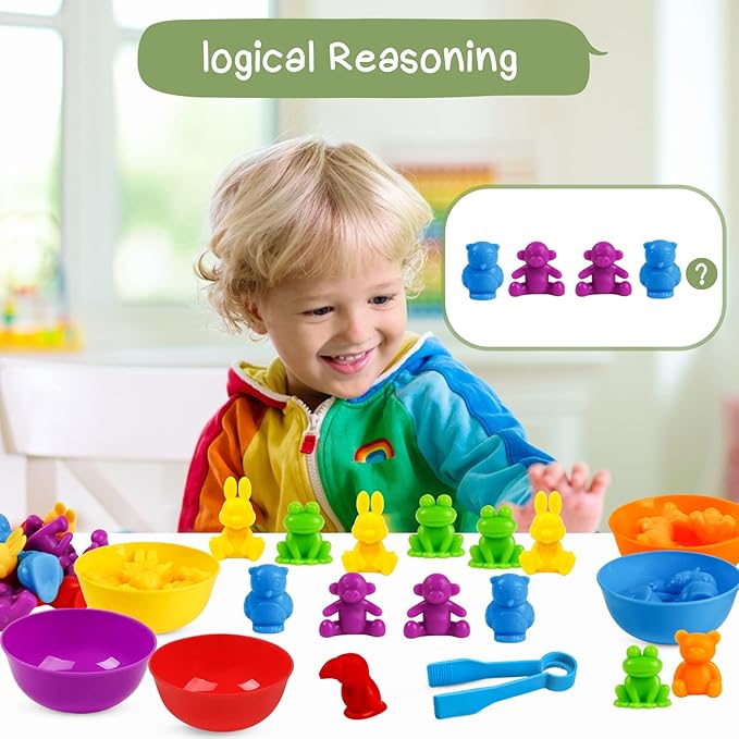 Counting Animals Matching Games Sensory Toys with Sorting Bowls Preschool Learning Activities Color Classification Montessori Educational Toys Set Gift for Boys Girls Toddlers Toys Age 3+