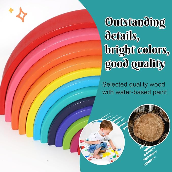 Montessori Rainbow Arch Building Blocks โ 12-Piece Creative Stacking Toy for Kids, Multifunctional Educational Playset for Fine Motor Skills, STEM Learning Toy