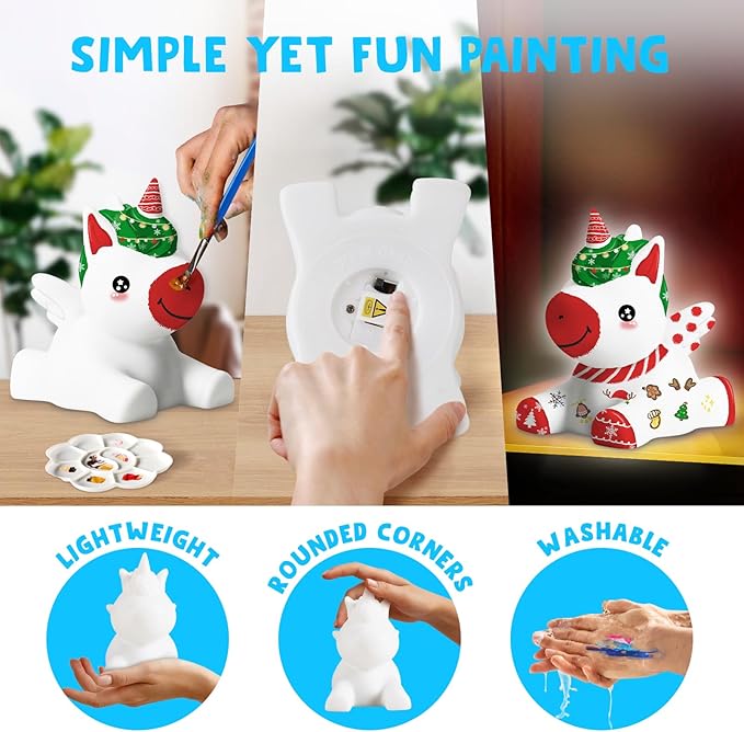 Goodyking Paint Your Own Flying Unicorn Lamp Kit, DIY Unicorn Crafts Night Light, Arts & Crafts for Kids Age 8-12, Painting Art Supplies, Birthday Easter Gift for Kids Age 3 4 5 6 7 8+