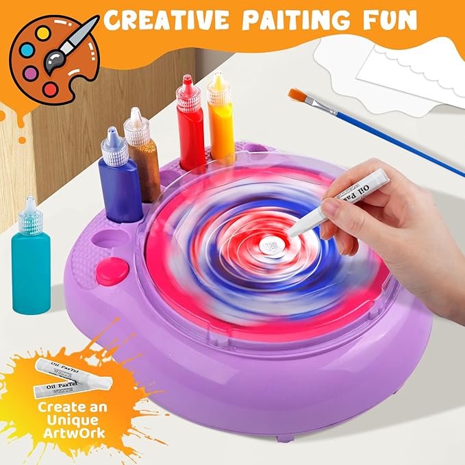 Hewaurorion Paint Spin Art Machine Kit for Kids, Arts & Crafts Painting Spinner Toys Kits Sets for Boys & Girls Ages 6 7 8 9 Year Old Purple