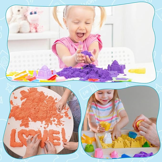 FURWEY 17.6lbs Play Sand,Mixed Packaging of 8-Color Sensory Sand,Suitable for Children to Shaping, Squeezing and Molding