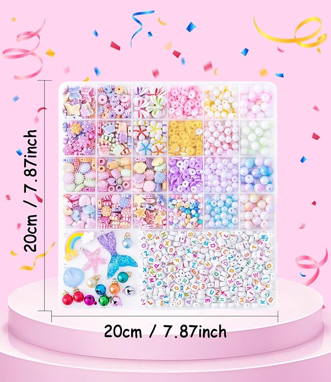 Danrun Bracelet Making Kit for Little Girls, Arts and Crafts for Kids Ages 6-8 for Making Jewelry, Mermaid Birthday Gifts for Girls Ages 5 7 9 10 11 12 - Cute Beads for Kids Toy Jewelry (Pink)