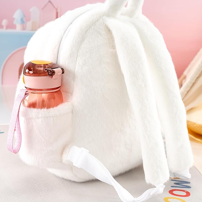 Gloveleya Toddler Backpack Plush Bag with White Bunny Detachable Design 11-inch Gift for Girl 2+...
