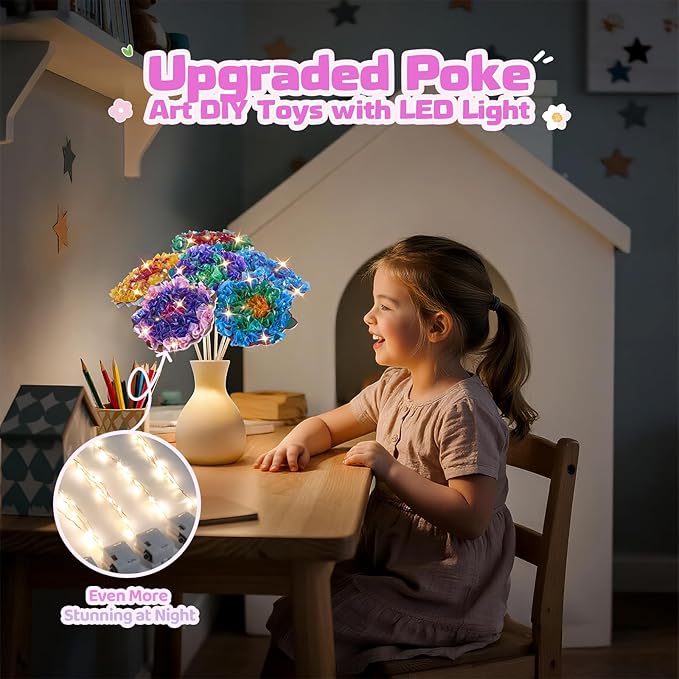 DIY Flower Bouquet Craft Kits, Poke in Arts and Crafts for Kids Girls Boys 4 5 6 7 8 9 10 11 12 Years Old Great Birthday Christmas Gifts 6 Flowers with LED Lights