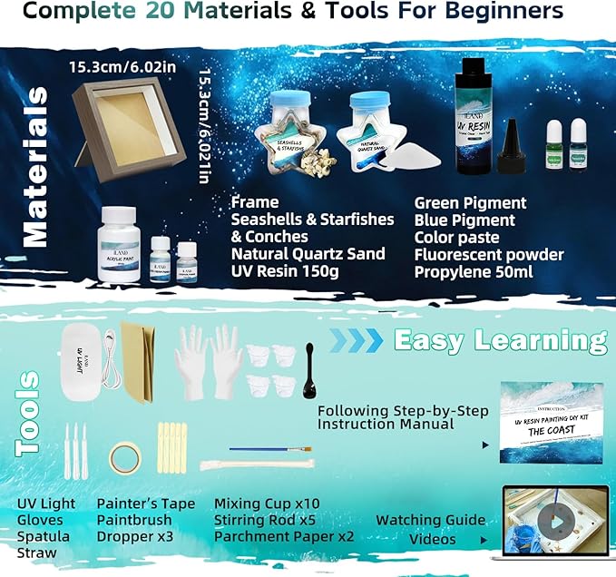 iland Crafts for Adults of Resin Art Kit as DIY Crafting Beach Ocean Themed Gifts Adult Girls Night Crafts Making or Date Night Painting Kit for Couples Also Mothers Day Gifts for Mom & Crafty Women