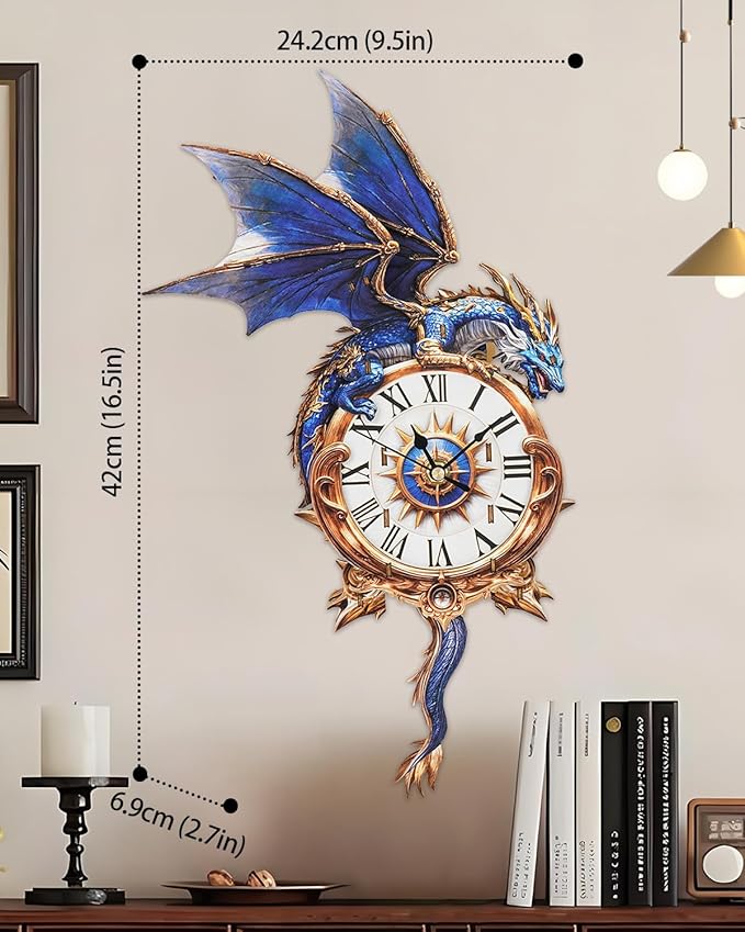Rnfinewow 3D Wooden Puzzles for Adults, Wooden Puzzle for Adult Blue Dragon Wall Clock DIY Kit with Pendulum, Beginner 33 Pcs 3D Puzzles, Creative Gift Ideas for Adults Teens