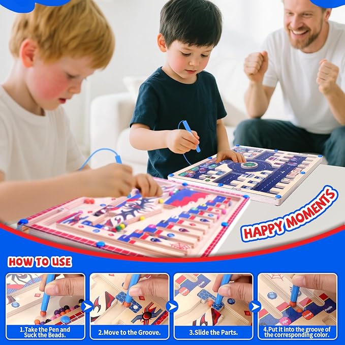 2 in 1 Magnetic Color and Number Maze,Montessori Toys for Toddler Boys,Wooden Magnet Balls Puzzles,Toddler Busy Board Game,Preschool Learning Activities