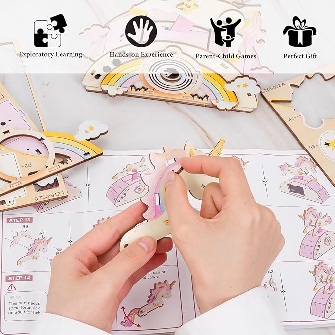 Kosmickiss 3D STEM Wooden Puzzles for Kids, 3D Wooden Models with Voice Recorder, Science STEM Building Kit Creative Craft Toys for Boys Girls Age 8-13 Years Education Birthday Gifts (Horse)