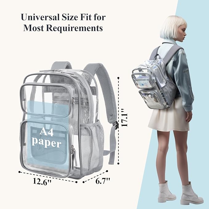 PACKISM Clear Backpack for School - 17 inch Large Heavy Duty Clear Bookbag, See Through PVC Backpacks (for age 12 above)
