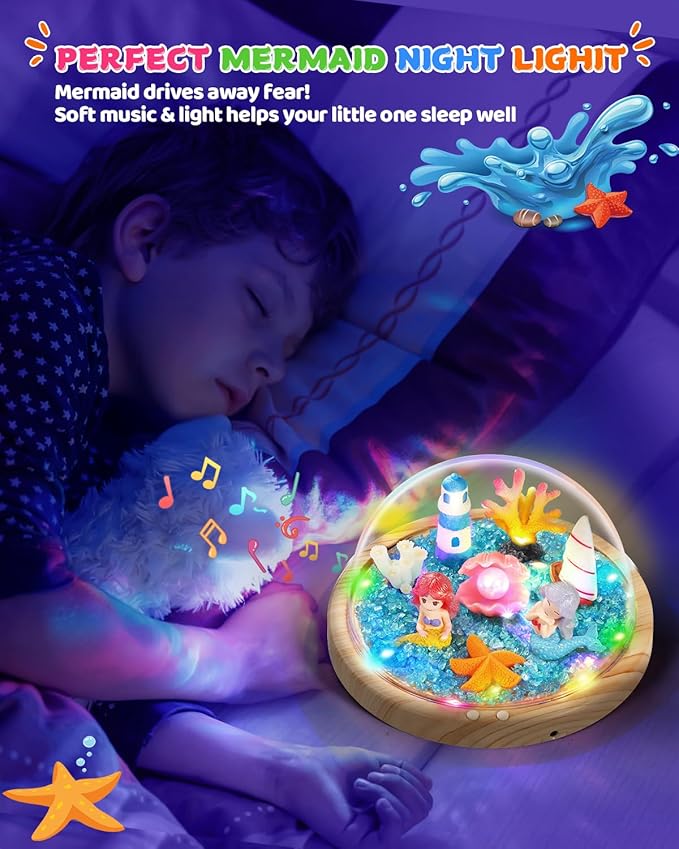 Laclun Mermaid Toys for Girls, Make Your Own Mermaid Night Light with Music,Arts and Crafts for Kids,Gifts for 4 5 6 7 8 9 10 Year Old Girl,Ideal Christmas Gifts Best Toy
