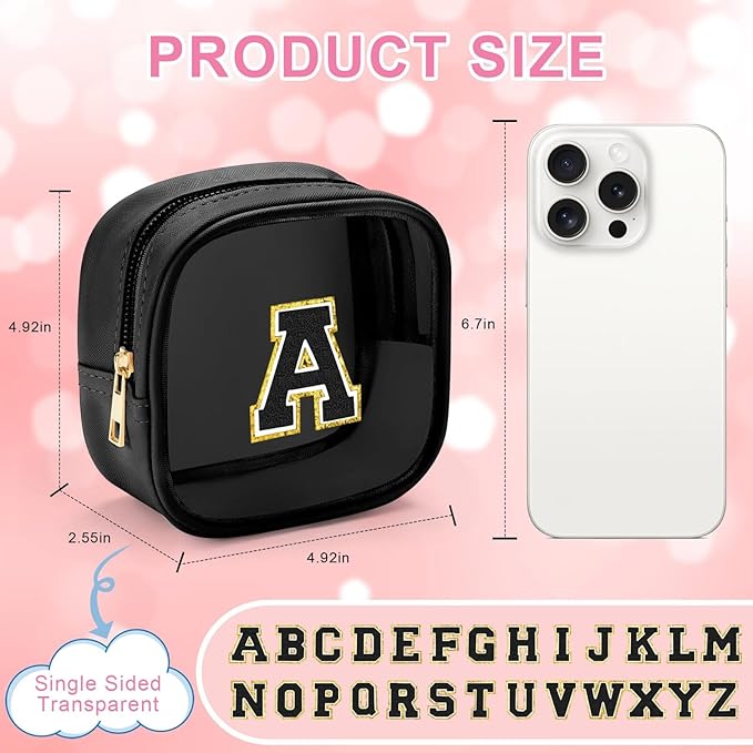 YOOLIFE Initial Makeup Bag Travel Toiletry Bag, Clear Makeup Bag Car Accessories For Women Clear Makeup Bags With Zipper Girlfriend Teacher 13 Year Old Girl Gifts Daughter Girl Gifts Mini Black Q
