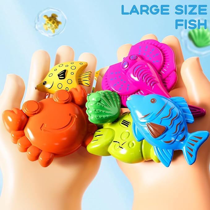 Magnetic Fishing Pool Toys Game for Kids Toddlers 3-5 4-8, Fishing Water Table Bathtub Toy with Inflatable Pool Pole Rod Net Plastic Floating Fish, Water Bath Pool Outdoor Toys for Kids Toddlers Baby