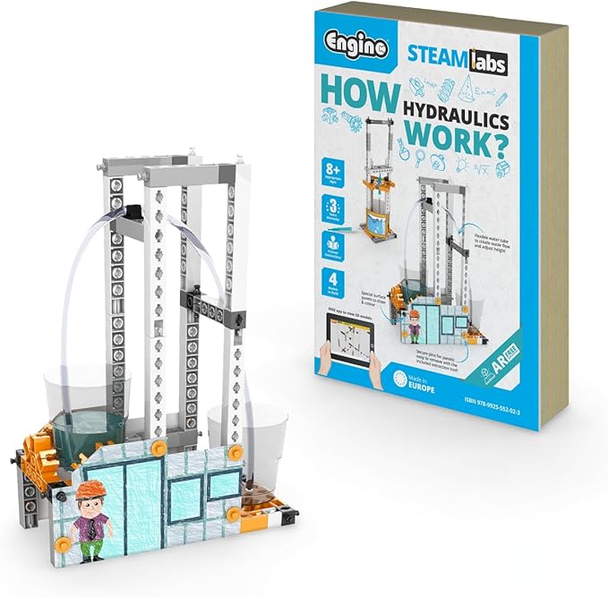 Engino STEAM Labs, How Hydraulics Work, STEAM Kit for Ages 8+, Construction Toys, STEM Project for Girls & Boys, Learning & Education Toys, Engineering Kit (4 Models)