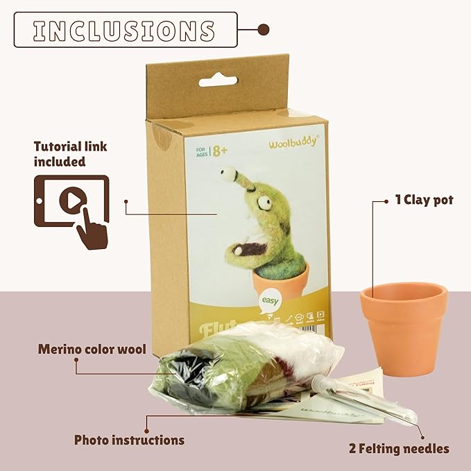 Woolbuddy Needle Felting Kit, Venus Flytrap Monster Felting Kit for Beginner Adults, Felting Supplies and Instructions Included, Unique Design by True Artisan
