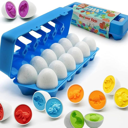 MOONTOY Dinosaur Matching Eggs for Toddlers – Easter Eggs Toy – 12PCS Educational Learning Color & Shape Recognition Montessori STEM Toy, Sorting Fine Motor Skills, Easter Gift, Easter Basket Stuffers