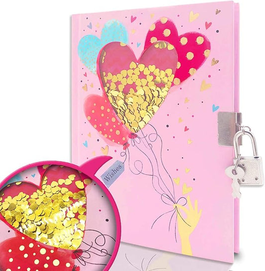 GINMLYDA Girls Diary with Lock for Kids, Pink Cute Diaries 7.1x5.3 160 Pages Girl Journal Secret Notebook with Lock and Key for Little Kid Writing Drawing Gift for Pre school Age 6,8,12