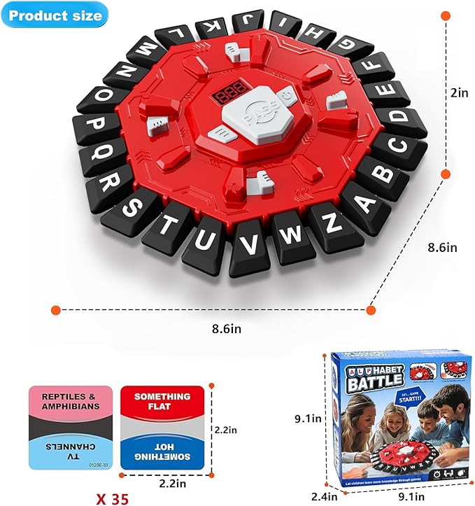 Word Game with LED Display, Alphabet Games, Fast-Paced Family Board Game for Learning Playing Game Gifts for Ages 3+ (Red)
