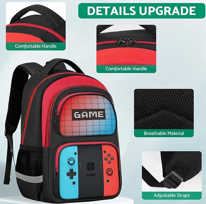 Kids Backpack For Boys,Gamer Boys Backpack For Children Teens Elementary Middle School, 17″ Students Bookbag
