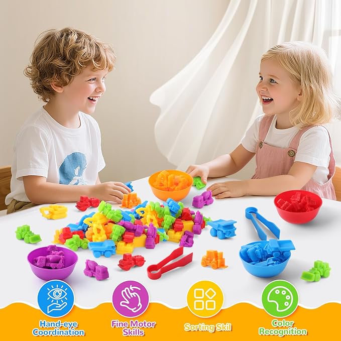 USATDD Counting Construction Vehicles Color Sorting Preschool Learning Matching Games Fine Motor Skills Toys Montessori Classroom Sensory Table Toys for Kids Gift for Toddlers 3 4 5