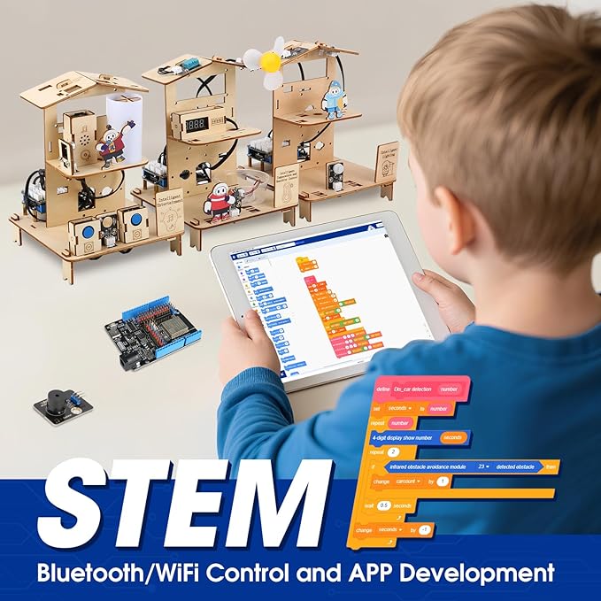 ESP32 STEM Science Kits for Kids Ages 8-10-12, 3 in 1 Smart Home Education Kit, Wooden 3D Puzzles Toys Children's DIY Building Crafts Model Set, Christmas Birthday Gift for Girls Boys