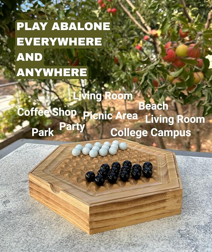 Abalone Board Game - Marble Strategy Game - 2 Player Games - Marble Chess Game - Intellectual Chess Board Game - Strategy Games for Adults - Wooden Board Games 28 Black & White Marbles