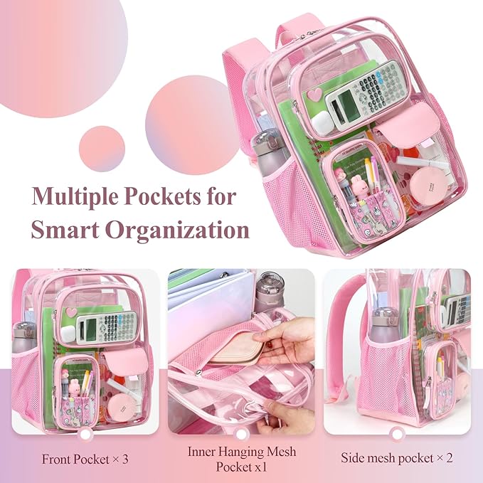 PACKISM Clear Backpack for School - 17 inch Large Heavy Duty Clear Bookbag, See Through PVC Backpacks (for age 12 above)