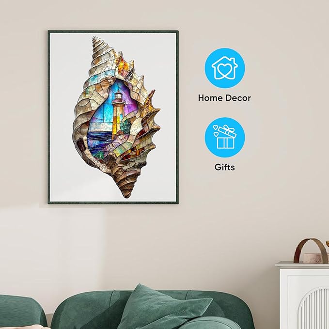 Wooden Puzzles, Shell Landscape Jigsaw Puzzles 200 Pieces, Unique Shaped Wooden Puzzle for Adults and Kids, Ghristmas Gift Family Game 15.2 x 8.3 Inch